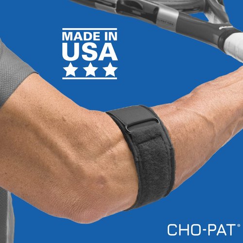 Cho-Pat Tennis Elbow Support Strap, Adjustable Compression Forearm Support for Tennis Elbow Treatment, Overuse Syndromes, and Muscle Strains, Small, Made in the USA