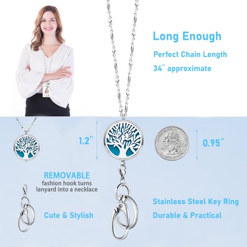 Lanyards for Id Badges Women Cute Keys Teacher Appreciation Gifts Keychain Badge Holder Necklace Silver Pretty Graduation Nurse Personalized Retractable Essential Oil Tree Life