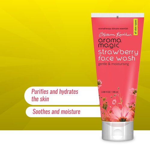 Aroma Magic Strawberry Face Wash | 3.38 Fl Oz (100ml) | Hydrating Facial Cleanser | Natural Moisturizing Facewash | All Skin Type | for Men & Women