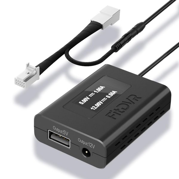FitDVR Dash Camera Power Adapter (10-Pin) for Toyota and Lexus, Connects to Rearview Mirror, LED Display, Built-in USB Power Source, Easy Install, Plug and Play, 5V 12V Output,D3-035