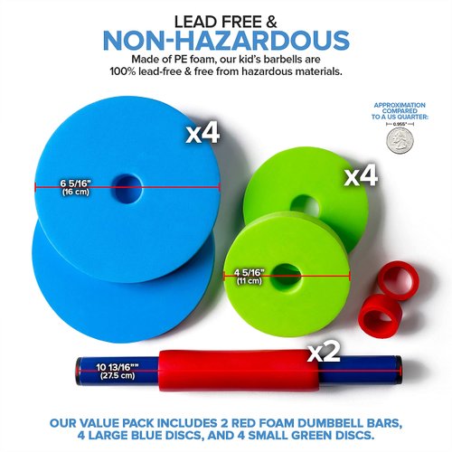 Modern Innovations Kids Weight Set (2 Pack) Toy Dumbbells, Baby Dumbbell Workout Weights, Fun Fitness and Exercise Equipment for Toddlers - Blue, Green, Red…