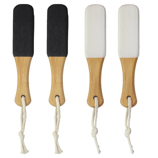 4 PCS Pumice Stone Foot File, Foot File Callus Remover Foot Scrubber, Ergonomic Non-Slip Wooden Handle, for Cracked Heels, Dead Skin, Callus Removal (Black and White)