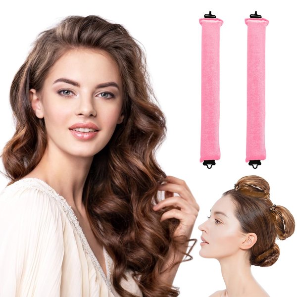 YDHZ Pink-2 Heatless Hair Curler, Flexi Rods Heatless Curling Rods with Hook Hair Curlers, Soft Heatless Curls for All Hair Types, Overnight Hair Curlers-2PCS