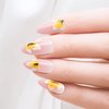 GoldFinger Trendy False Nails Kit, Long Almond Shape Design Nail, Pink & Flower Print, Ready to Wear Gel & Manicure Stick included, Long-Lasting Convenient & Easy to Apply