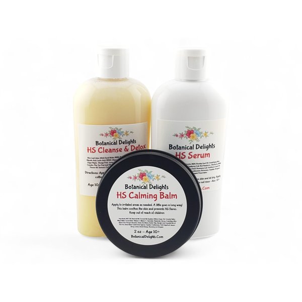 Hidradenitis Suppurativa Cleansing Toner, Healing Serum and Balm - Designed specifically to soothe and prevent HS flare-ups - Eases pain and allow the toxins inside to drain and begin the skin renewal.