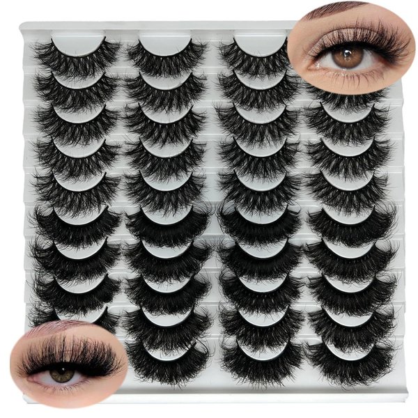 loladook Mink Lashes Pack 20 Pairs Strip Dramatic Lashes Fluffy 18/20mm Long Cat Eye Lashes Wispy Volume False Eyelashes Multipack