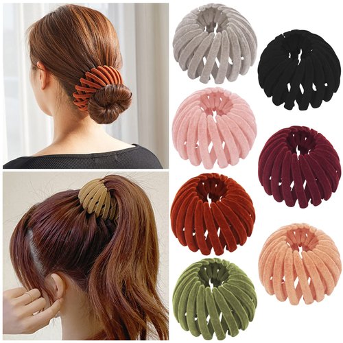 TOBATOBA Bird Nest Magic Hair Clip, 7Pcs Lazy Bird's Nest Plate Hairpin, Expandable Ponytail Holder, Velvet Hair Clips, Hair Accessories for Women
