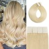 Hair Extensions Tape 50g 20pcs 16 Inch Bleach Blonde Soft Tape in Human Hair Extensions Real Human Hair Remy Hair Extensions Silky Straight Human Hair Extensions Invisible Tape Natural Hair