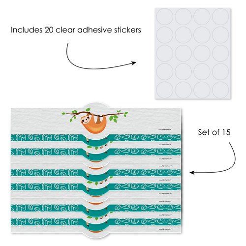 Let's Hang - Sloth - DIY Party Supplies - Baby Shower or Birthday Party DIY Wrapper Favors & Decorations - Set of 15