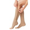 Runee Zipper Compression Sock Open Toe Knee Length Leg Calf Support (L/XL, Beige)