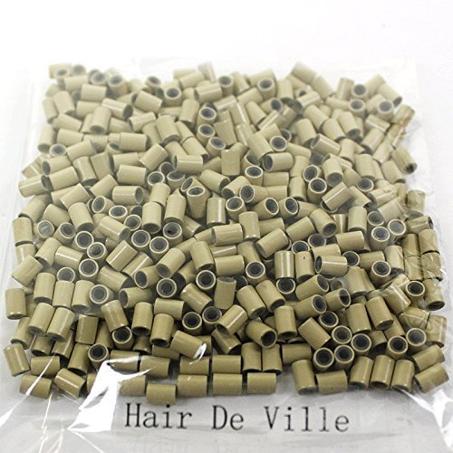 HAIR DE VILLE 200 PCS 3.5 mm Silicone Lined Copper Micro Tube Rings Links Beads Linkies For I Tip Stick Glue Hair Extensions - Color Blonde
