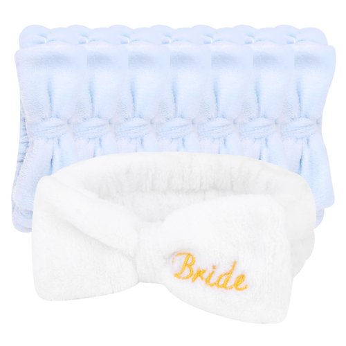 Jaciya Bachelorette Party Favors Spa Makeup Headband 8 Packs Bride Bridesmaid Headband Bridal Shower Gifts Wedding Hair Accessories(White,Blue)