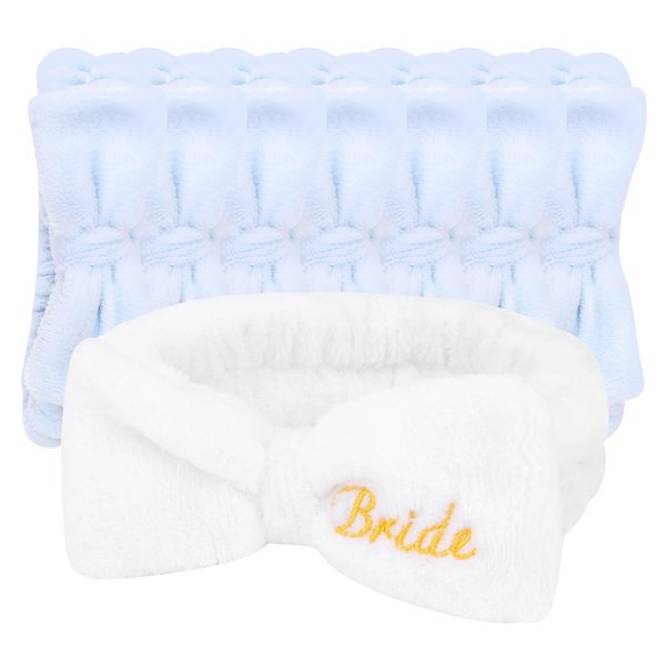 Jaciya Bachelorette Party Favors Spa Makeup Headband 8 Packs Bride Bridesmaid Headband Bridal Shower Gifts Wedding Hair Accessories(White,Blue)