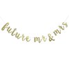 Future Mr & Mrs Banner for Engagement Bridal Shower Bride and Groom Party Decorations Pre-Strung Sign (Gold Glitter)
