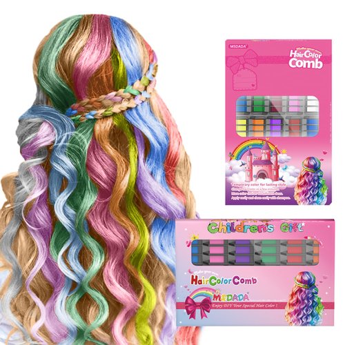 New Hair Chalk Comb Temporary Hair Color Dye for Girls Kids, Washable Hair Chalk for Girls Age 4 5 6 7 8 9 10-12 Birthday Christmas Cosplay Hair DIY Party（10+6）