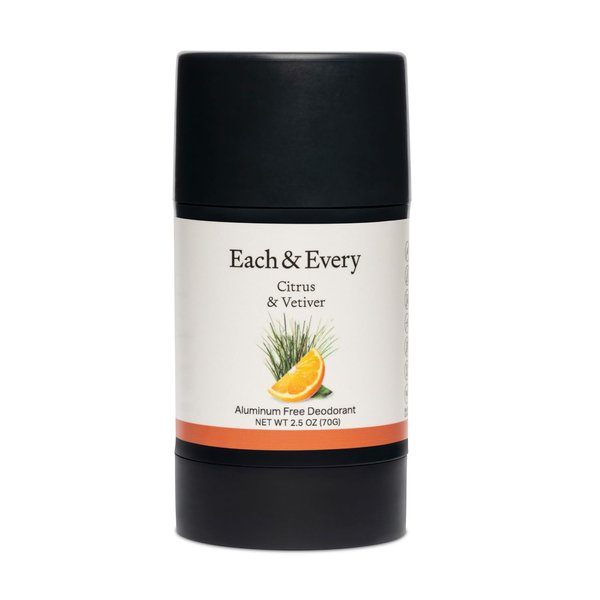 Each & Every All Natural Deodorant - Travel Size Aluminum Free Deodorant for Women & Men - Citrus & Vetiver - Sensitive Skin Friendly & All Day Odor Protection - In Plant-Based Packaging (2.5 Oz)
