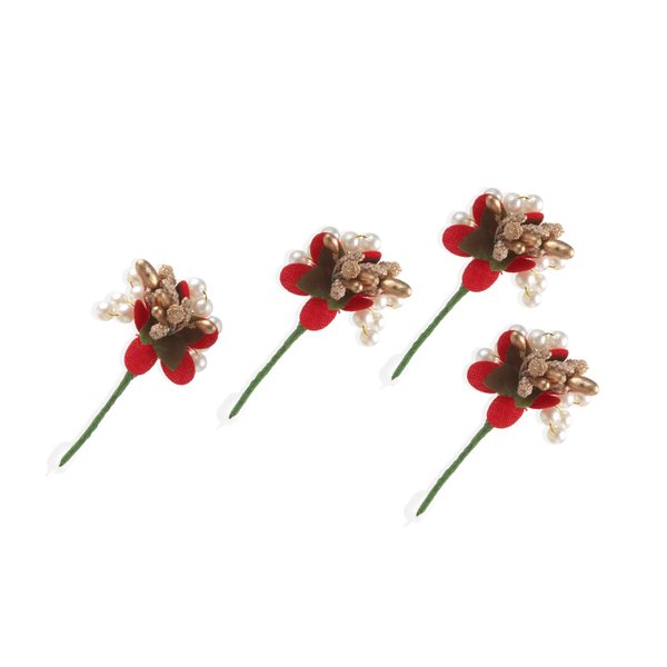 4 Pieces Red Rose Bridal Hair Pins Flower Hair Clips U Shaped Hair For Bun Jewelry Accessories for Bridal Wedding Dance Birthday Woman Girls Small Bobby Pins for Hair