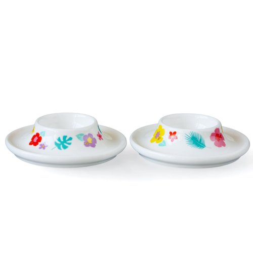 Cinf Ceramic Egg Holder Hawaii Flower Set of 2 Porcelain Holder Breakfast Boiled Cooking Easy to Clean Childhood Memories Kitchen