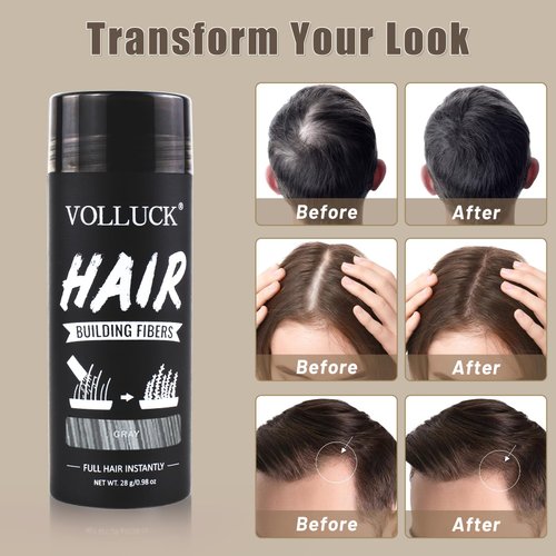 Hair Fibers for Thinning Hair for Women and Men, Hair Color for Gray Hair Coverage Thicker Fuller Hair Loss Instantly Hair Building Fibers Root Touch Up Natural Formula 29g (Gray)