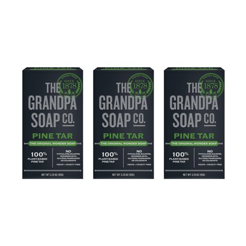 The Grandpa Soap Company Pine Tar Bar Soap for Men- Made With 100% Plant-Based Pine Tar Oil, 3 in 1 Cleanser Deodorizer and Moisturizer, Dermatologist Tested, Safe for Sensitive Skin, 3.25 Oz, 3 Pack