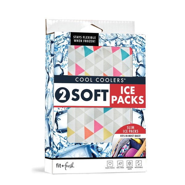 Cool Coolers by Fit & Fresh 2 Pack Soft Ice, Flexible Stretch Nylon Reusable Ice Packs for Lunch Boxes & Coolers, Multi-Colored