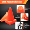 Anglekai 12+24 Traffic Cones and Racing Checkered Flags, 24 Checkered Flags with Sticks/ 12 Racing Traffic Cones/ 9.8Ft Checkered Triangle Flags/ 6.9Ft Racetrack Floor Running Mat for Race Car Party (Orange)