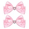 Pink Satin Hair Bow Clips, Christmas Valentine School Hairpins with Heart Rhinestones,Handmade Bowknot Hair Accessories for Kids Girls New Year Decor