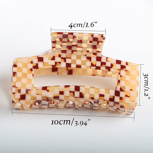 Hzaiwy Checkered Cellulose Acetate Hair Claw Clips, Pack of 3 Vintage Nonslip (Orange, S: Length-5cm/2", M: Length-9.5cm/3.74", L: Length-10cm/3.94") for Women & Girls