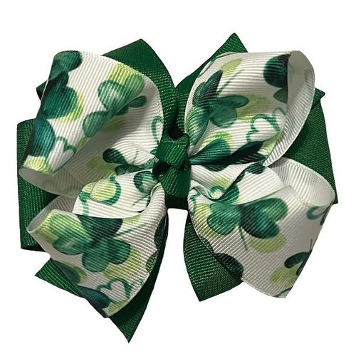 Watercolor Shamrock Twisty Pinwheel Hair Bow