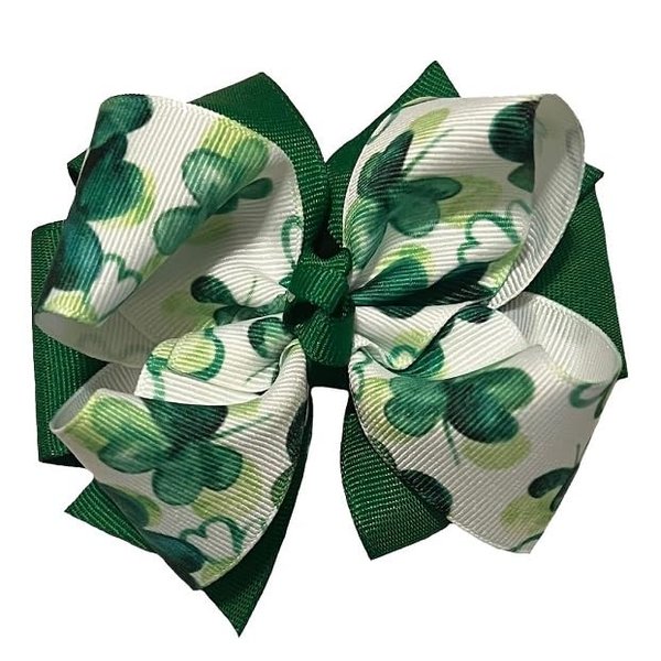 Watercolor Shamrock Twisty Pinwheel Hair Bow