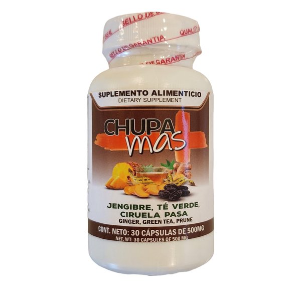 Lenico Comercializadora ChupaMas 60 Capsules Ginger, Green Tea, Prune, Artichoke, Tejocote Root. 500 mg Each. Capsulas ChupaMas