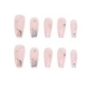 Enppode Coffin Press on Nails Long Fake Nails with Rhinestones Pink Stick on Nails for Women