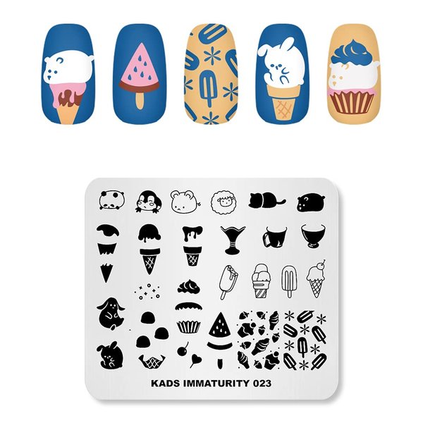 Rolabling Nail Stamping Plate Stainless Steel Nail Plates Template Nail Polish Stamping Ice Cream Cute Animals Image Stencil Manicure Printing Design (IM023)