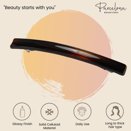 Parcelona French 4 Inches Long and Thin Celluloid Tortoise Shell Hair Clip Barrette by Parcelona