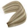 YoungSee Weft Hair Extensions Light Brown Highlight with Medium Blonde Hair Extensions Weft Hair Remy Human Hair Sew in Hand Tied Hair Extensions Hair Weaves 14inch 100g