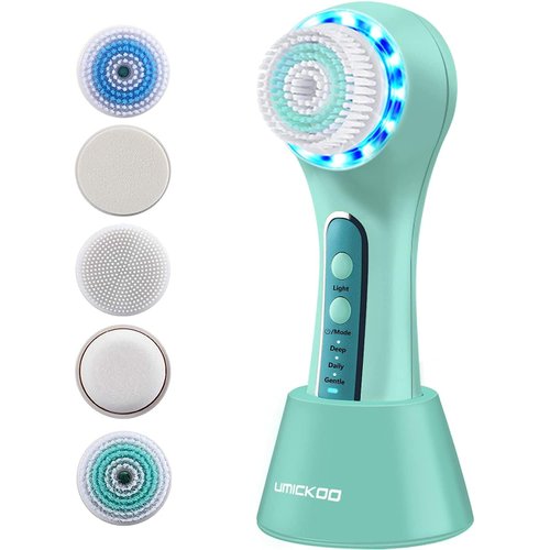 UMICKOO Face Scrubber Exfoliator,Facial Cleansing Brush Rechargeable IPX7 Waterproof with 5 Brush Heads,Face Spin Brush for Exfoliating, Massaging and Deep Cleansing