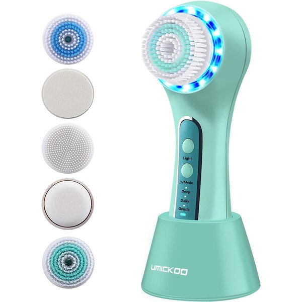 UMICKOO Face Scrubber Exfoliator,Facial Cleansing Brush Rechargeable IPX7 Waterproof with 5 Brush Heads,Face Spin Brush for Exfoliating, Massaging and Deep Cleansing