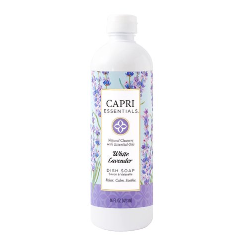 CAPRI ESSENTIALS White Lavender Natural Dish Soap Liquid with Essential Oils – Plant-Based Dish Cleaning Supplies – Chemical-Free Household Cleaning – Natural Cleaning Products (16 oz)