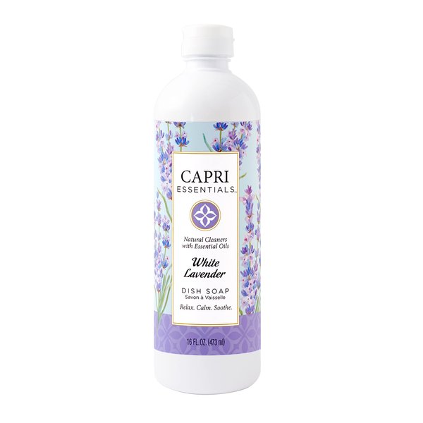 CAPRI ESSENTIALS White Lavender Natural Dish Soap Liquid with Essential Oils – Plant-Based Dish Cleaning Supplies – Chemical-Free Household Cleaning – Natural Cleaning Products (16 oz)