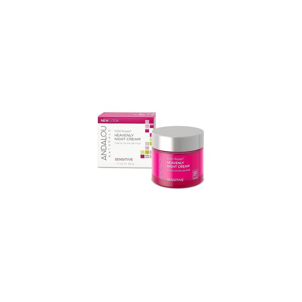 Andalou Naturals Heavenly Night Cream 1000 Roses, Sensitive Skin Moisturizer for Face, Enriched with Hyaluronic Acid & Aloe Vera, 1.7 Ounce