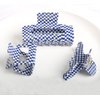 Checkered Hair Claw Clips,Pack of 3,Vintage Blue/White Checkered Claw Clips Cellulose Acetate Banana Clips,Nonslip Hair Clamp for Women Girls (Blue)