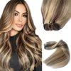 Sew in Hair Extensions Real Human Hair,22 Inch 120G Ash Blonde Balayage Highlights Blonde Hair Extensions Sew in Weft Hair Extensions Human Hair Hand Tied Weft Hair Extensions for Women