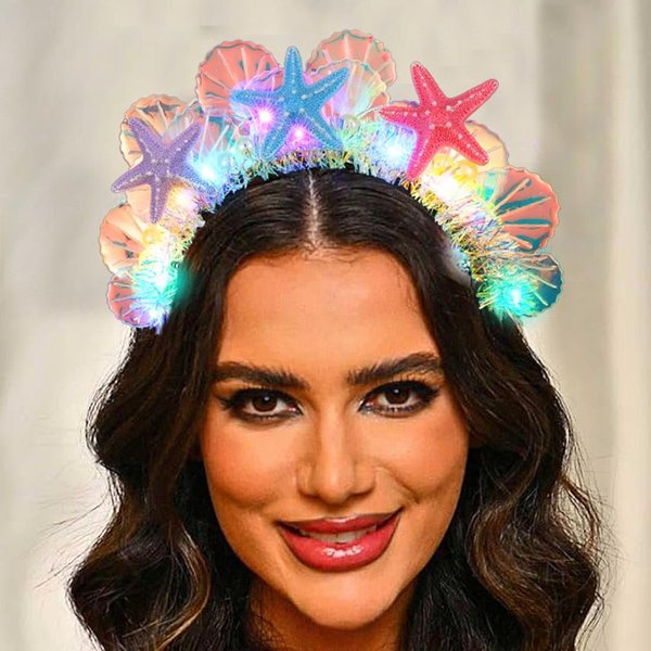 CAKURE Light up Starfish Headband Seashell LED Hair Band Glow Headpiece Party Costume Hair Accessories for Women