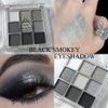 Yeweian Black Smokey Eyeshadow Palette, Eye Black Makeup, 9 Colors Black Silver Gray White Eyeshadow Makeup Palette, Waterproof Cool Toned Matte Glitter Eyeshadow Palette Sombras De Ojos Profesional
