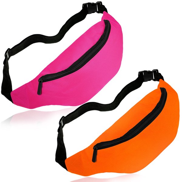 Aliceset 2 Pcs Neon Fanny Pack 80s Adjustable Waist Bags Lightweight Belt Bags Waterproof Traveling Running Bags for Halloween Workout Costume with Adjustable Strap(Rose Red, Orange)