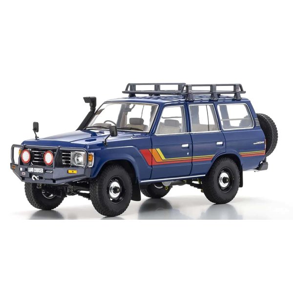 Land Cruiser 60 RHD (Right Hand Drive) Blue with Stripes and Roof Rack with Accessories 1/18 Diecast Model Car by Kyosho K08956XBL