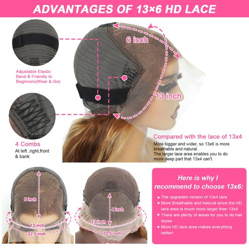 Kucmir 30 Inch Highlight Lace Front Wig Human Hair Pre Plucked Ombre Lace Front Wig Human Hair 13x6 Lace Front Wigs Human Hair Honey Blonde HD Lace Front Wig Human Hair with Baby Hairline