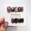 Wsiliana Handmade Press on Nails Short Medium Round Magnetic Cat Eye Pink 3D Cute Rabbit Design Acrylic Fake Nails Tips 10Pcs With Storage Box (006-M)