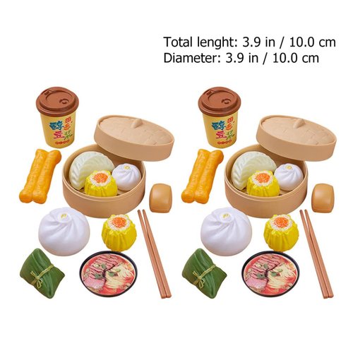 2 Sets Kids Pretend Play Toy Kitchen Cooking Toy Steamed Toy Food Chinese Breakfast Food Play Set Dollhouse Furniture (26Pcs)