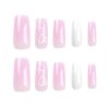Ombre Pink White Press on Nails Medium Long Square BAOYAALIN, Fake Nails with Heart Design Gel Glue on Nails for Women Girls Full Cover Acrylic Artificial False Stick on Nail for Wedding 24Pcs